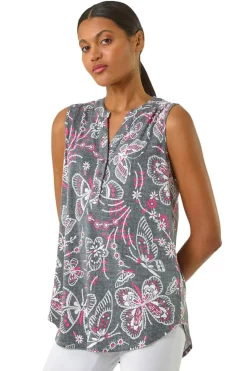 Roman Grey Textured Print Vest Top