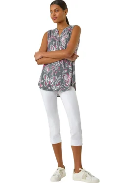 Roman Grey Textured Print Vest Top