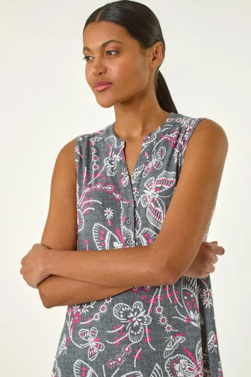 Roman Grey Textured Print Vest Top
