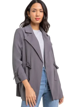 Roman Grey Tie Waist Longline Jacket