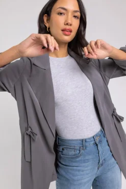 Roman Grey Tie Waist Longline Jacket