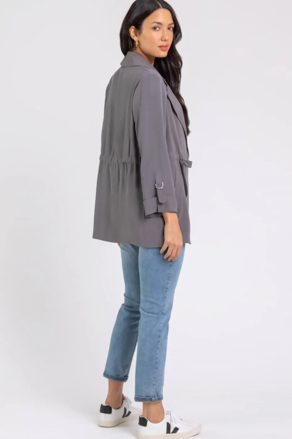 Roman Grey Tie Waist Longline Jacket