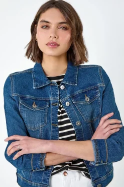 Roman Indigo Cotton Blend Stretch Denim Jacket