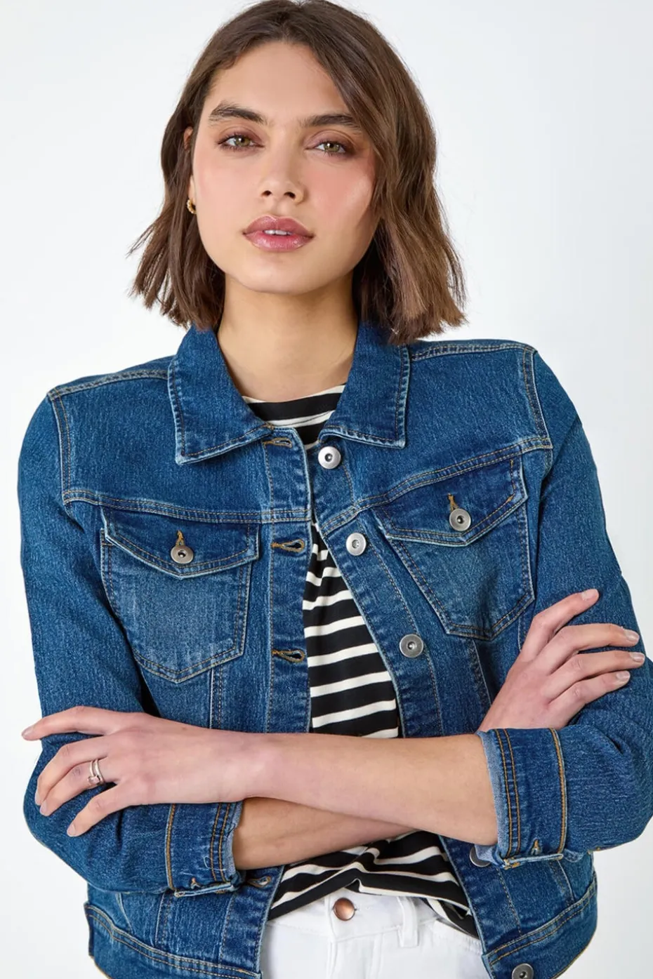 Roman Indigo Cotton Blend Stretch Denim Jacket