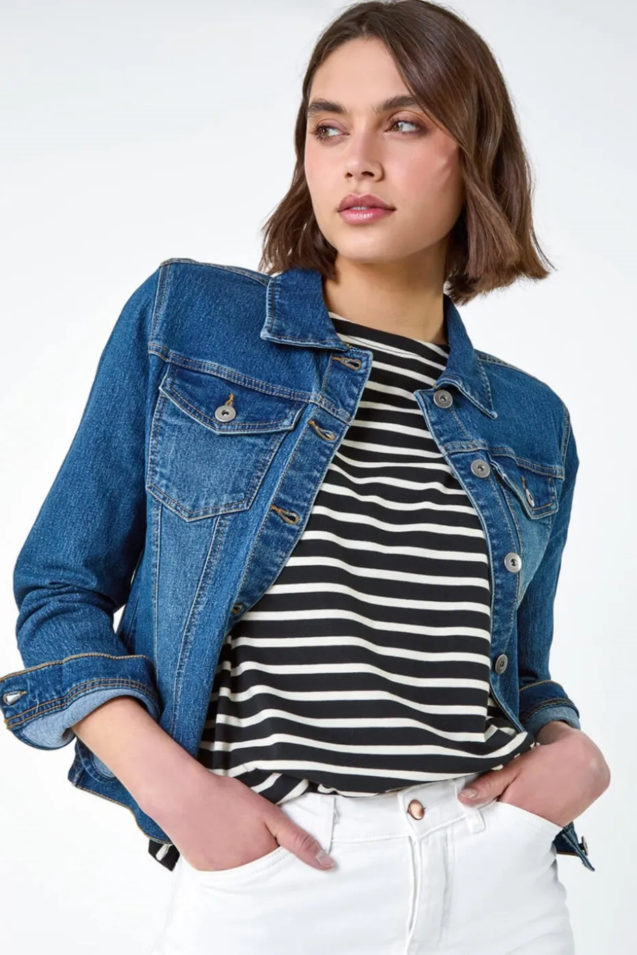 Roman Indigo Cotton Blend Stretch Denim Jacket