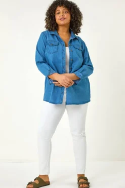 Roman Indigo Curve Button Through Denim Shirt