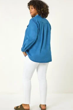 Roman Indigo Curve Button Through Denim Shirt