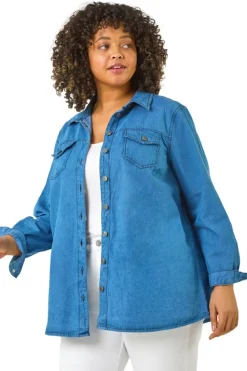 Roman Indigo Curve Button Through Denim Shirt