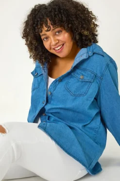 Roman Indigo Curve Button Through Denim Shirt