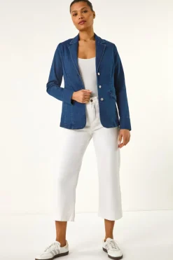 Roman Indigo Denim Collar Stretch Blazer