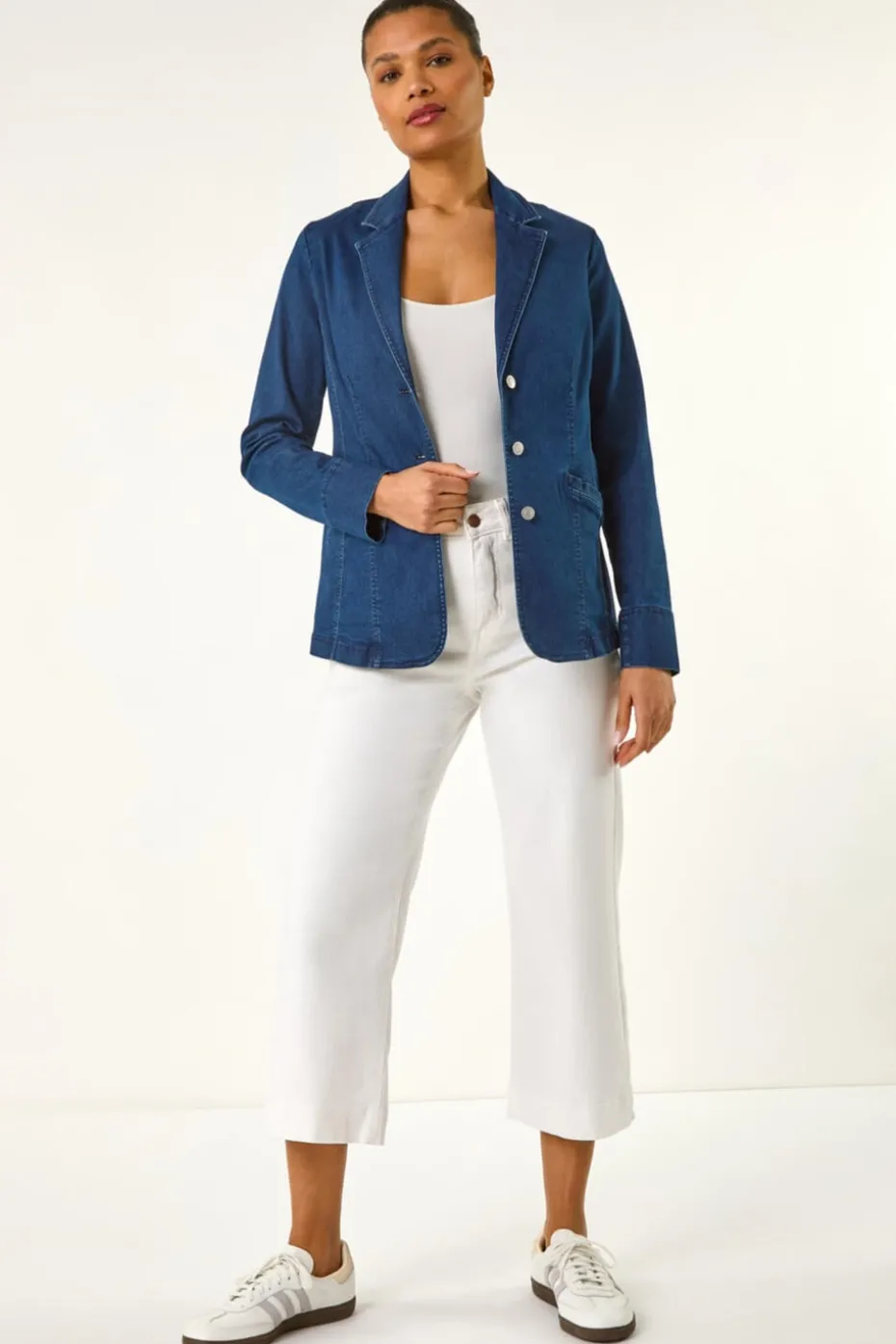 Roman Indigo Denim Collar Stretch Blazer