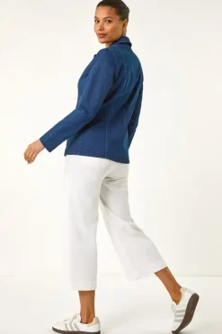 Roman Indigo Denim Collar Stretch Blazer