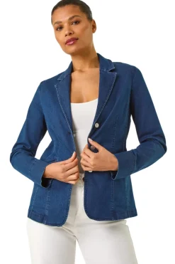 Roman Indigo Denim Collar Stretch Blazer
