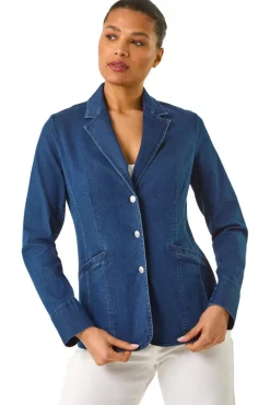 Roman Indigo Denim Collar Stretch Blazer