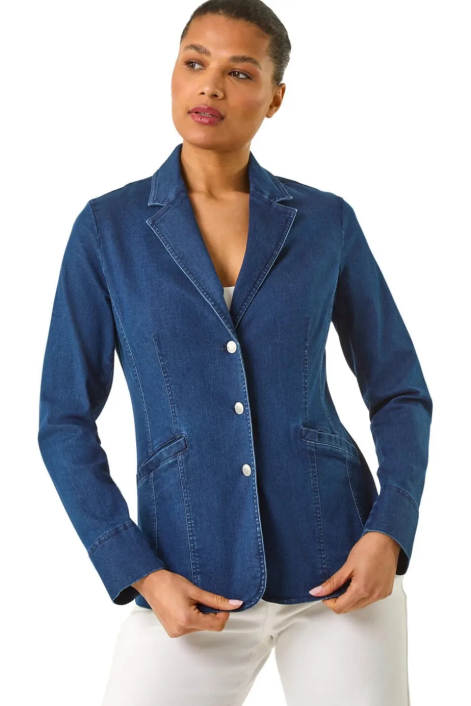 Roman Indigo Denim Collar Stretch Blazer