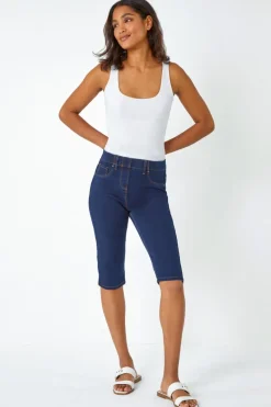 Roman Indigo Denim Stretch Knee Length Pedal Pusher