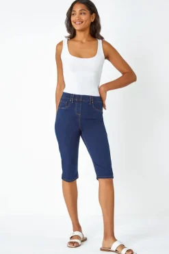 Roman Indigo Denim Stretch Knee Length Pedal Pusher