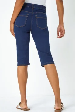 Roman Indigo Denim Stretch Knee Length Pedal Pusher