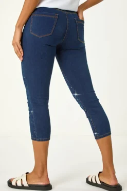 Roman Indigo Embellished Cropped Stretch Jeggings