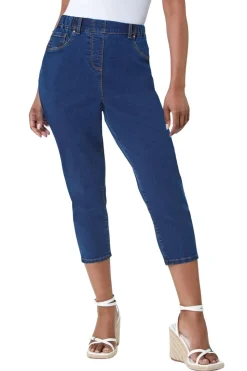 Roman Indigo Petite Elastic Waist Crop Denim Jegging