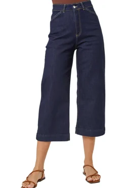 Roman Indigo Wide Leg Stretch Cropped Denim Culottes