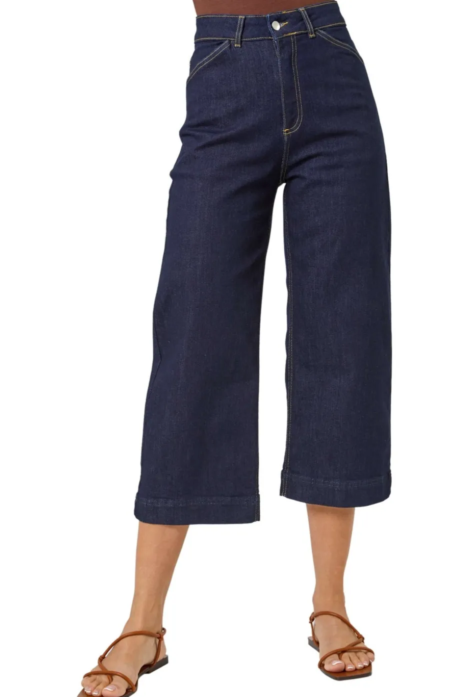 Roman Indigo Wide Leg Stretch Cropped Denim Culottes
