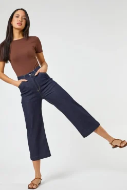 Roman Indigo Wide Leg Stretch Cropped Denim Culottes