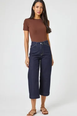 Roman Indigo Wide Leg Stretch Cropped Denim Culottes