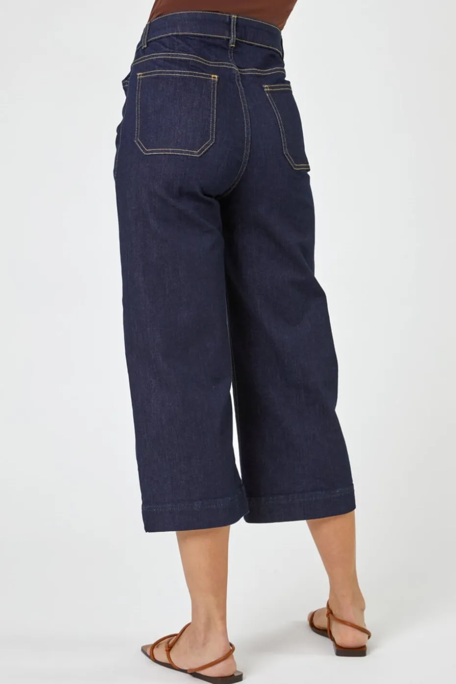 Roman Indigo Wide Leg Stretch Cropped Denim Culottes