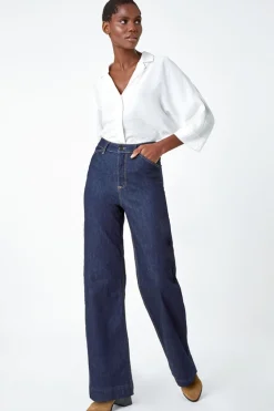 Roman Indigo Wide Leg Stretch Denim Jeans