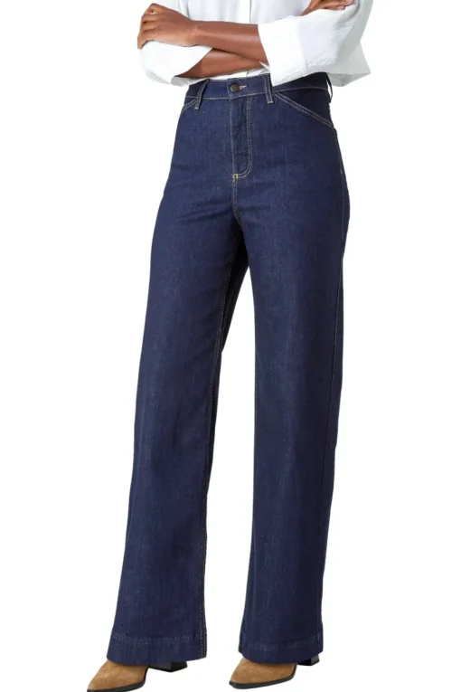 Roman Indigo Wide Leg Stretch Denim Jeans