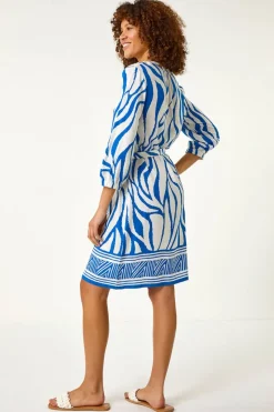 Roman Ink Blue Abstract Border Tie Shirt Dress