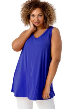 Roman Ink Blue Curve Plain V-Neck Vest Top