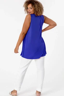 Roman Ink Blue Curve Plain V-Neck Vest Top