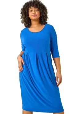 Roman Ink Blue Curve Pocket Shift Midi Dress