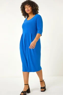 Roman Ink Blue Curve Pocket Shift Midi Dress
