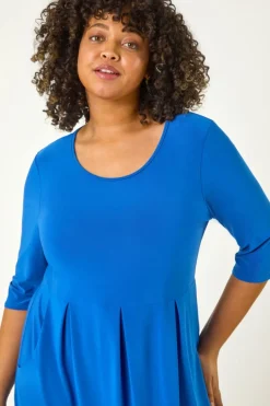 Roman Ink Blue Curve Pocket Shift Midi Dress