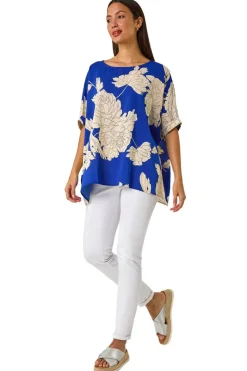 Roman Ink Blue Floral Button Detail Top