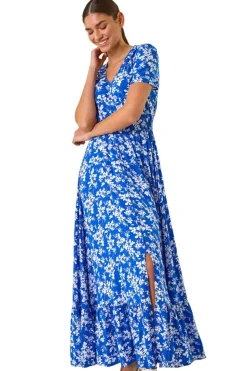 Roman Ink Blue Floral Button Maxi Dress