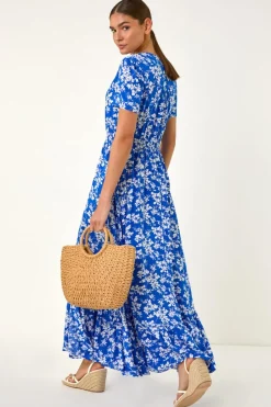 Roman Ink Blue Floral Button Maxi Dress