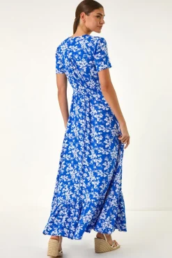 Roman Ink Blue Floral Button Maxi Dress