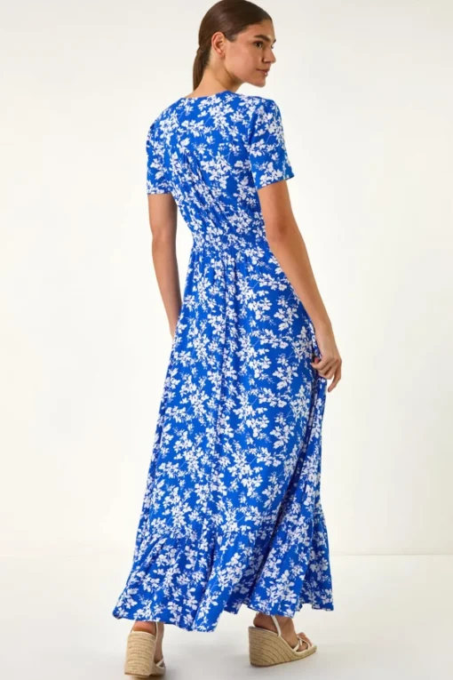 Roman Ink Blue Floral Button Maxi Dress