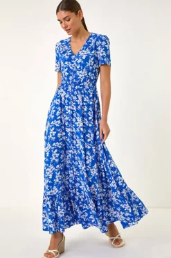 Roman Ink Blue Floral Button Maxi Dress