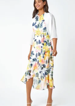 Roman Ivory 3/4 Sleeve Ruched Hem Chiffon Bolero