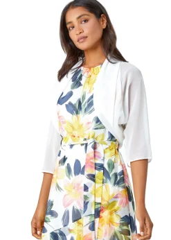 Roman Ivory 3/4 Sleeve Ruched Hem Chiffon Bolero