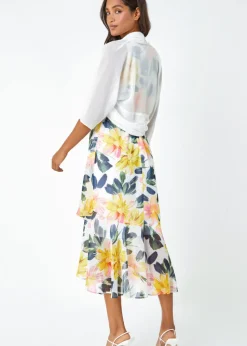 Roman Ivory 3/4 Sleeve Ruched Hem Chiffon Bolero