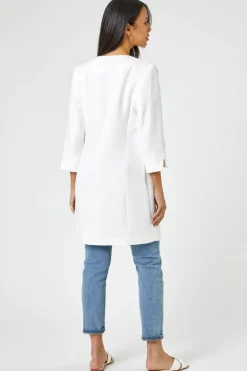 Roman Ivory 3/4 Sleeve Textured Longline Jacket