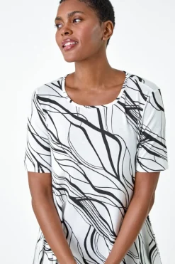 Roman Ivory Abstract Hanky Hem Stretch Tunic Top