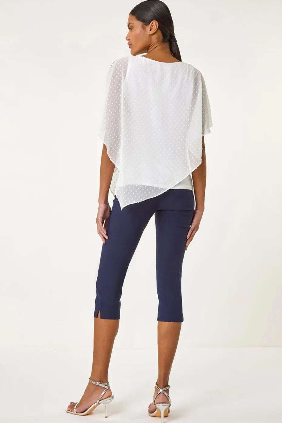 Roman Ivory Asymmetric Dobby Overlay Top