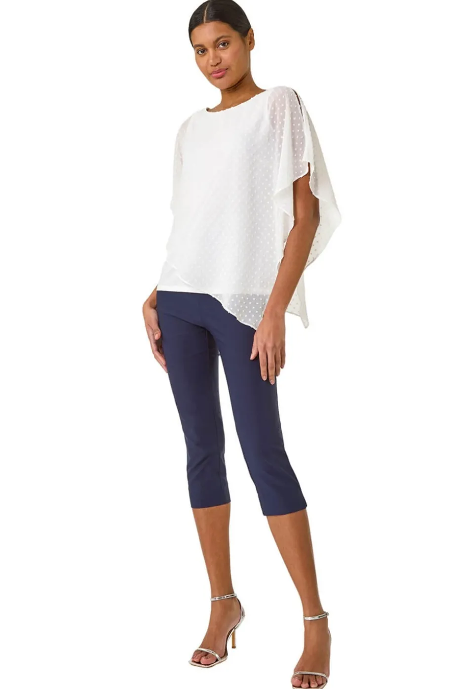 Roman Ivory Asymmetric Dobby Overlay Top